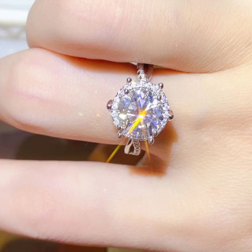 Affordable Women's 2 ct Moissanite Diamond Round Cut Halo Silver Engagement Ring